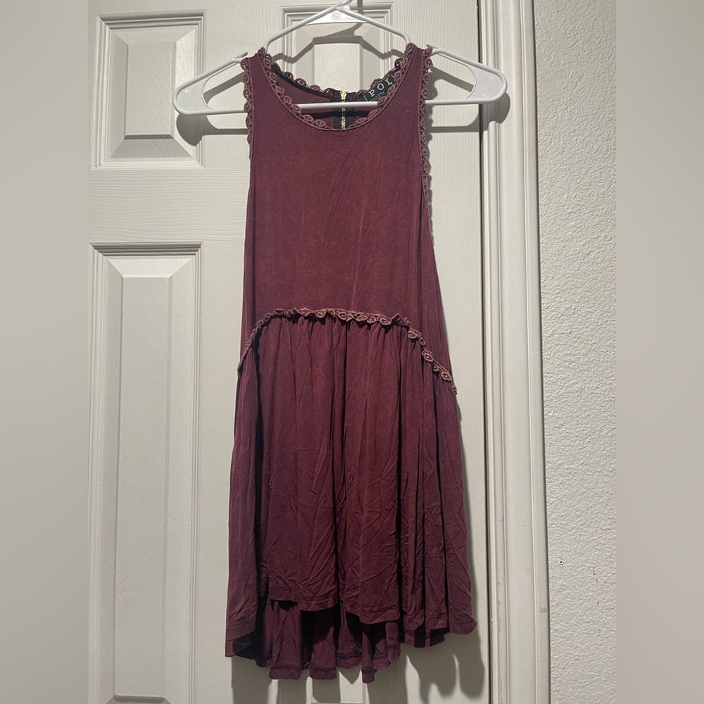 Burgundy Sleeveless tunic with Lace Trim new